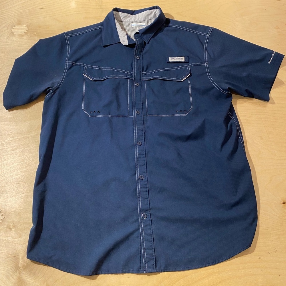 Columbia PFG Blue Casual Button Down Shirt Large (NG)